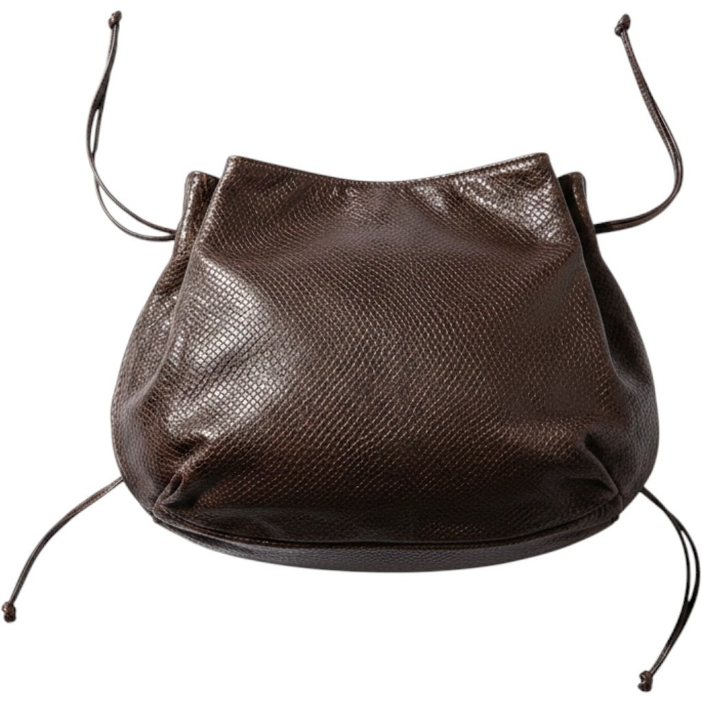 Carlos Falchi Vintage Black Snakeskin Embossed Leatherβ Drawstring Shoulder Bag
